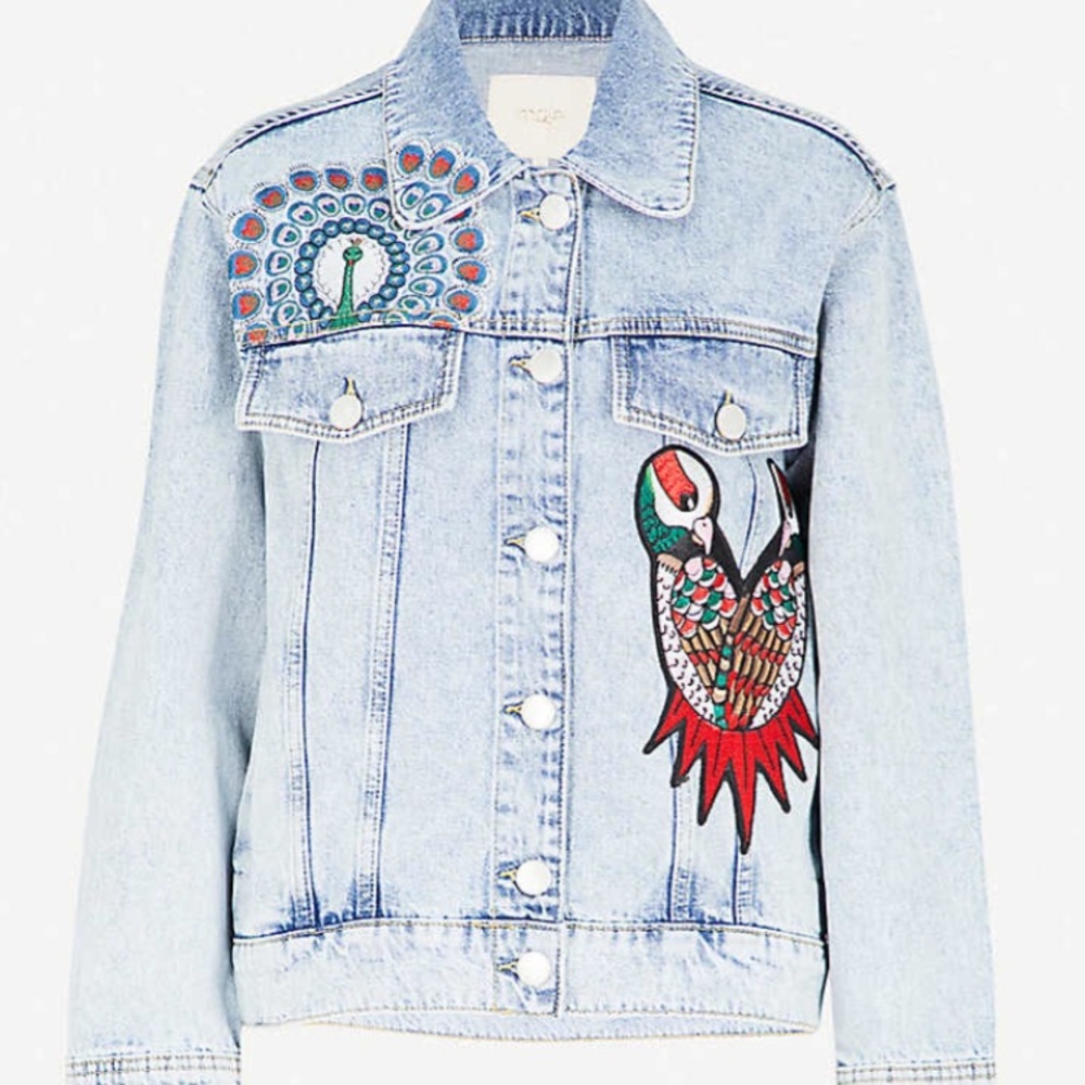 NWT MAJE Baltimore embroidered denim jacket